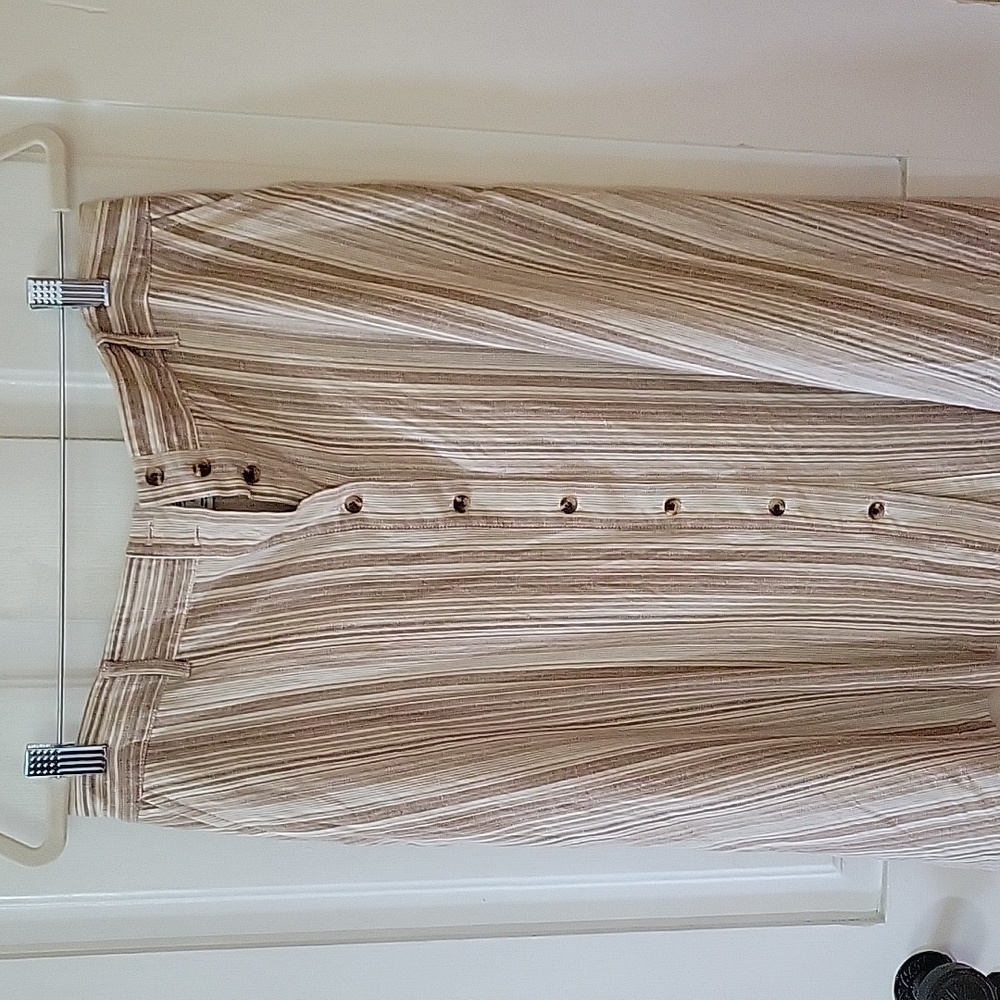 BAR III Womens Beige Belted Striped Midi A-Line Skirt